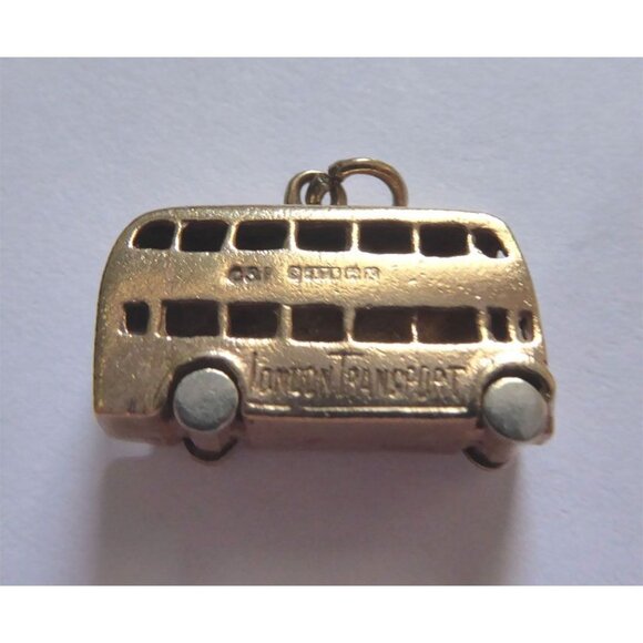 Vintage 9K Gold London Bus Charm Pendant "London Transport" Engraved Rotating Wh - Picture 12 of 14